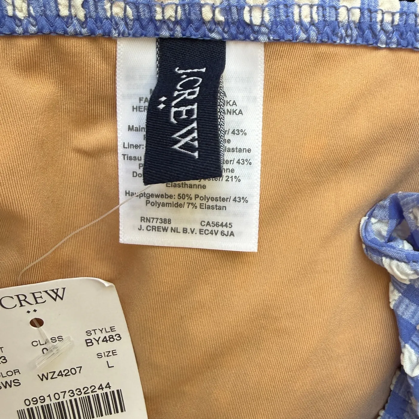 NWT J. Crew Sz L Seersucker Ruffle V-neck One-piece Swimsuit BY483 Blue Gingham - Image 8