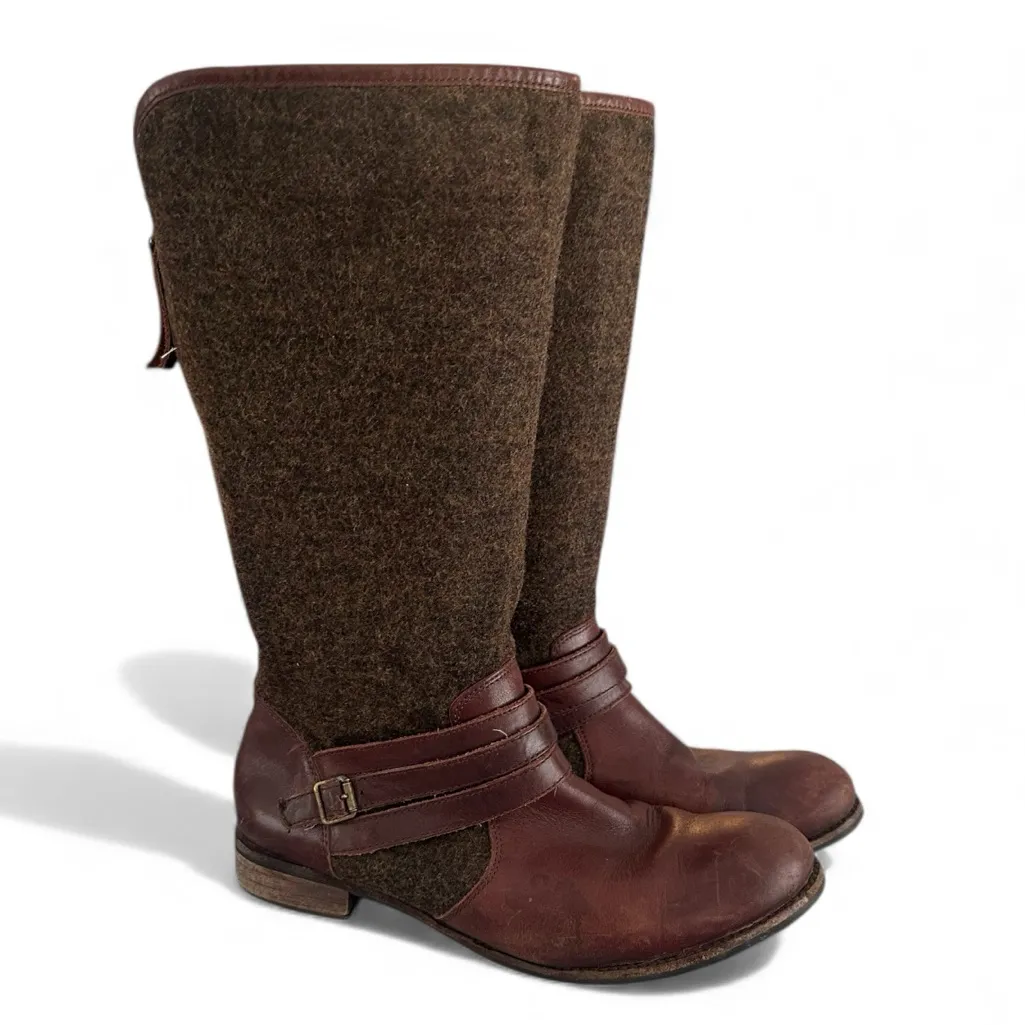 Caterpillar Brown Leather Knee-High Boots with Buckle Accent and Wool Shafts - Image 2