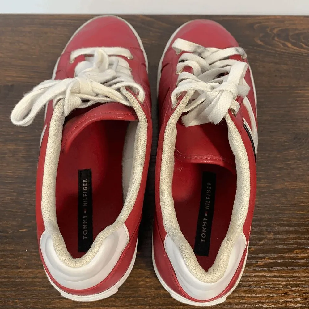 Tommy Hilfiger Women's Leather Lace Up Round Toe Sneaker Shoes Red White Size 8M - Image 8