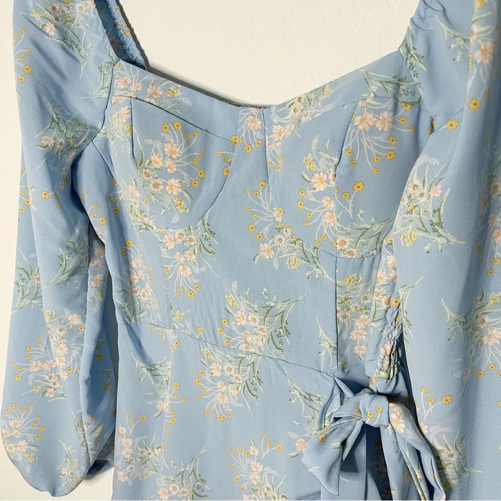 Lily Rose bustier ruffles wrapped floral blue mini dress size XS NWT - Image 3