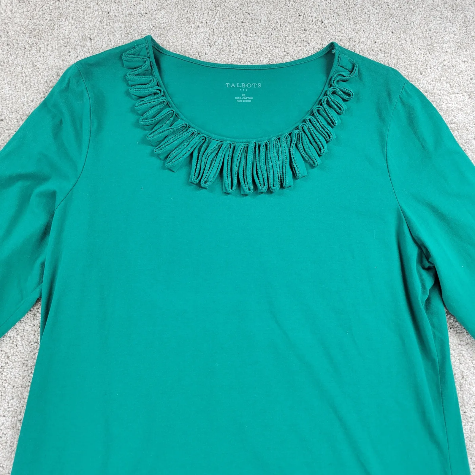 Talbots Womens Top XL Green Ruffle‎ Neck Detail Long Sleeve Blouse Shirt - Image 3