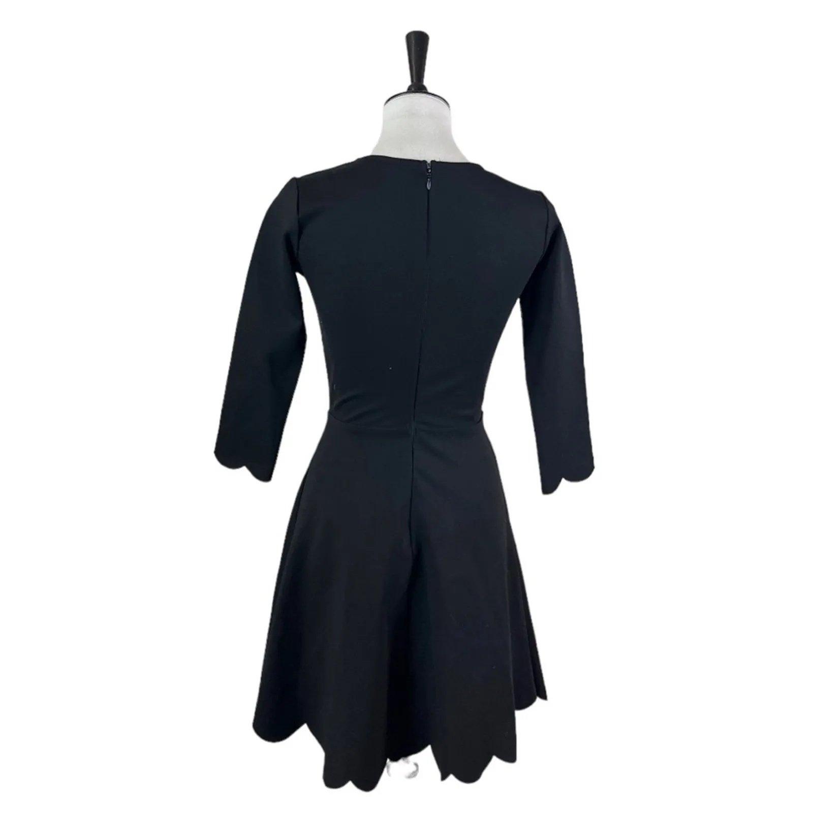Lulus Fit Flare Bodycon Black Dress Scalloped Edge 3/4 Sleeves Women’s Small - Image 5