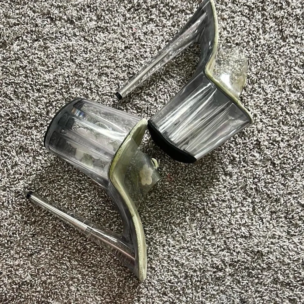 Clear Floral Stripper Heels Size 8.5 - Image 8