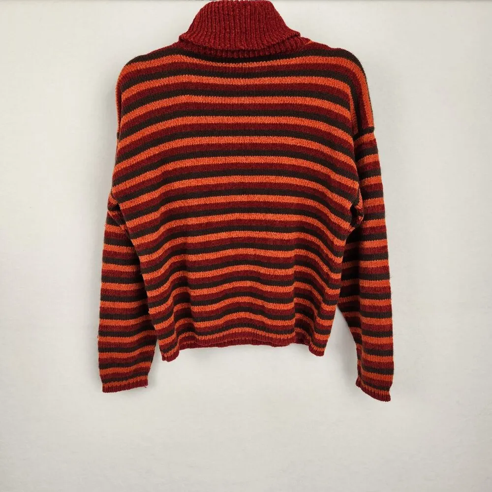 Vintage Sweater Exchange Turtleneck Sweater Size M Brown Orange Red Stripes Size M - Image 2