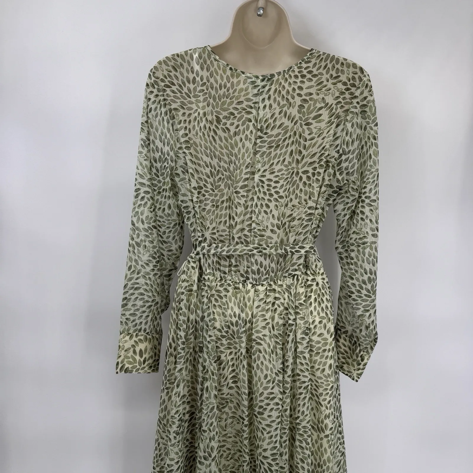 Alexa B Sheer Maxi Dress Womens 8 Green Leaf Print Rhinestone Belt Polyester - Image 7