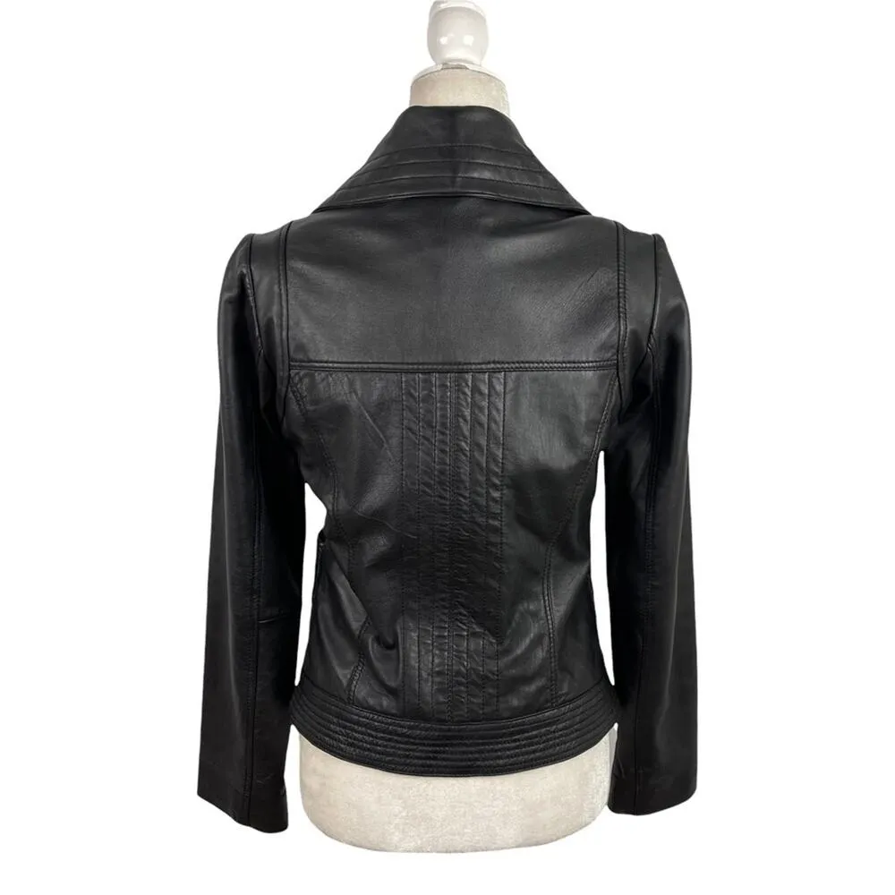Michael Kors Missy Wing Collar Black Leather Moto Jacket Size XS $695 - Image 10