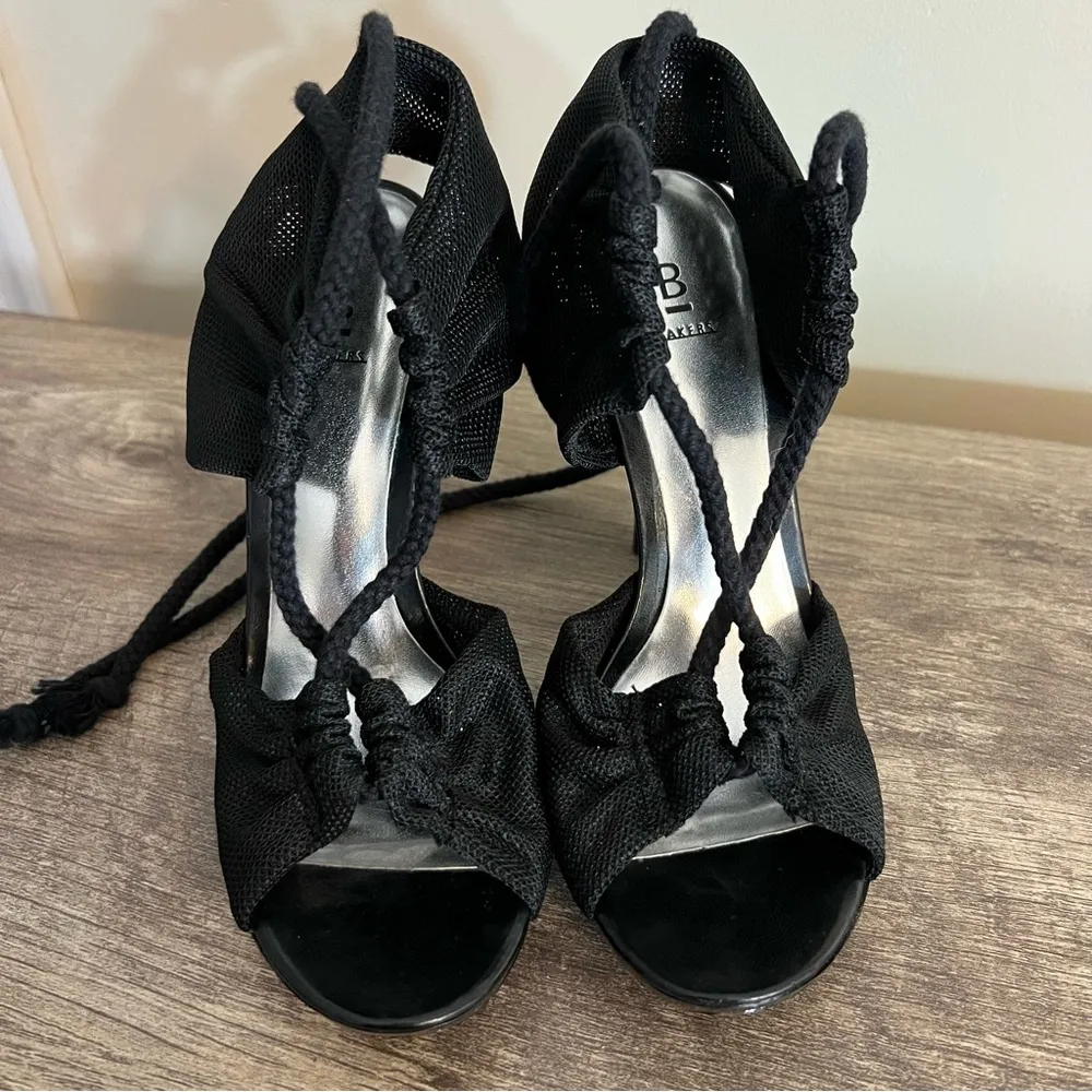 Bakers Black Tie stiletto High Heels Shoes Open Toe Formal Prom Hoco Sz 6.5 B - Image 4