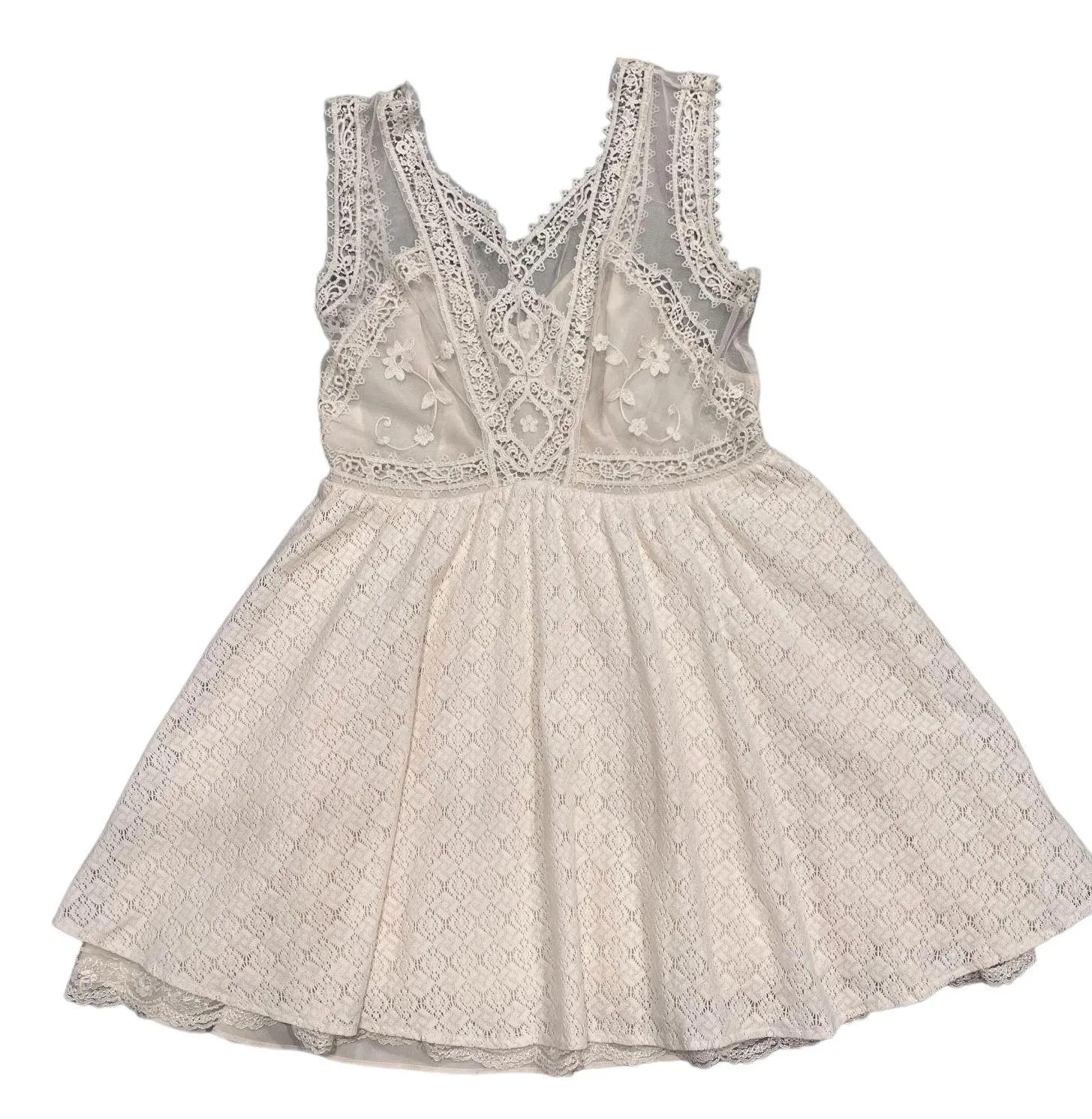 Free People Victoria Ecru Ivory Lace Mesh Sheer Sleeveless Mini Dress - Image 9