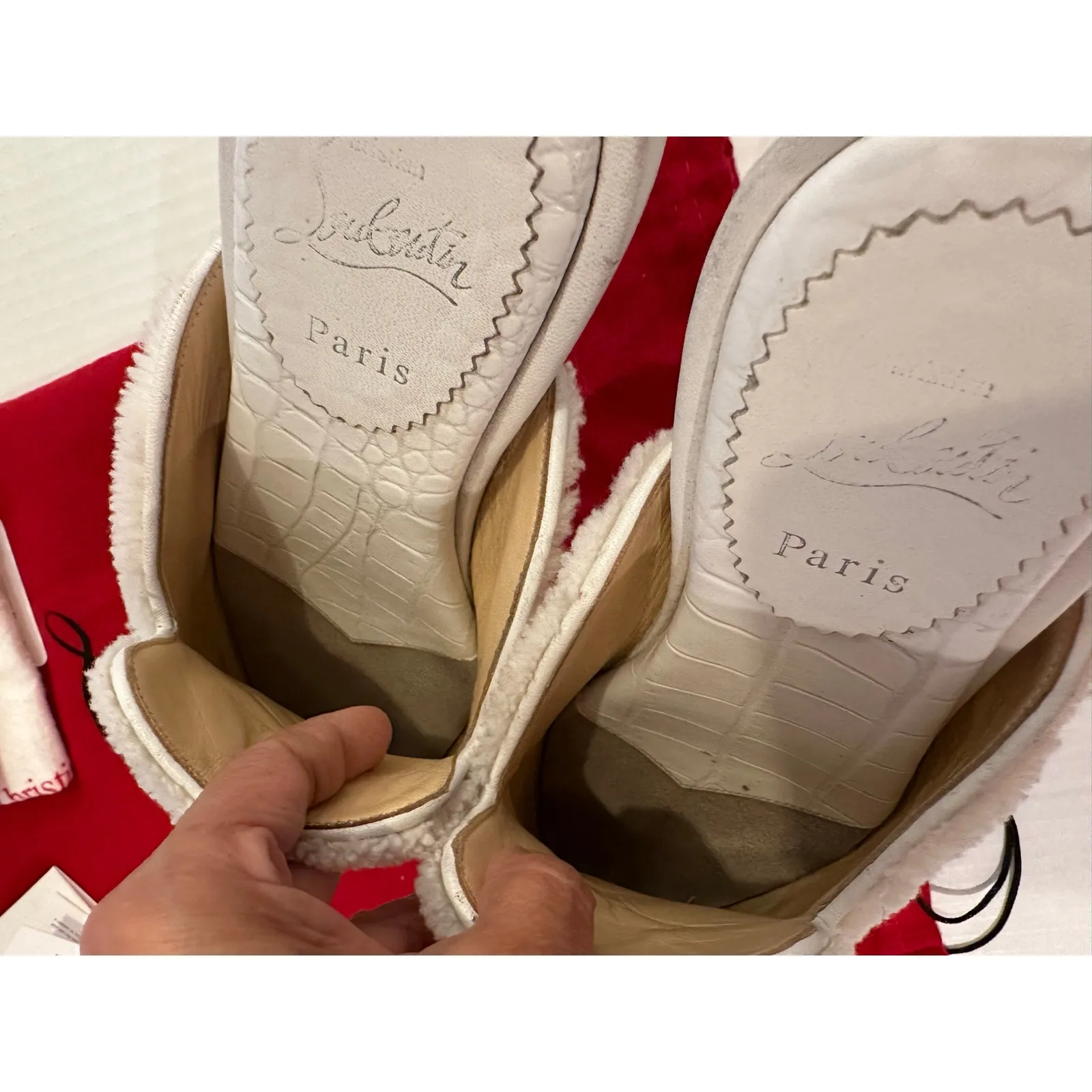 Christian Louboutin Navy Coolito Donna Flat White Slides size 37.5 w dust bags - Image 14