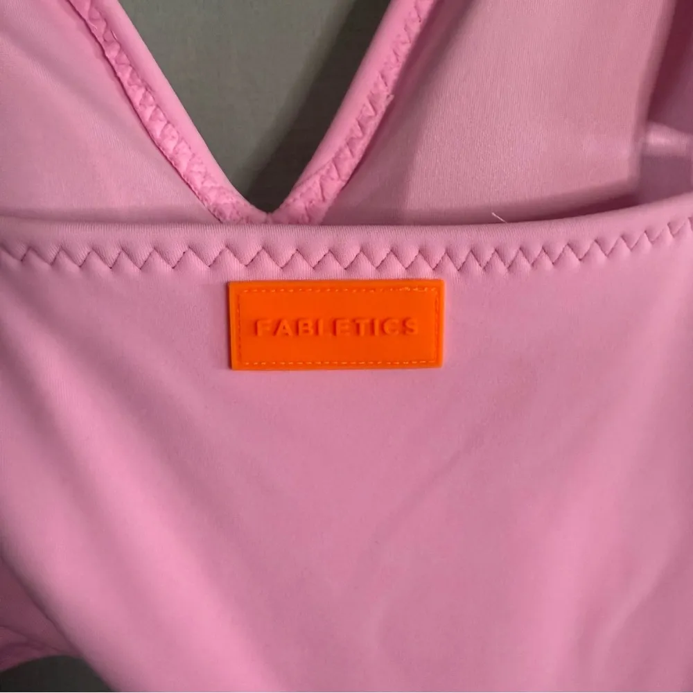 Fabletics  Asymmetrical Cutout Shaping One-Piece Swimsuit Pink Size Large Cheetah - Image 7