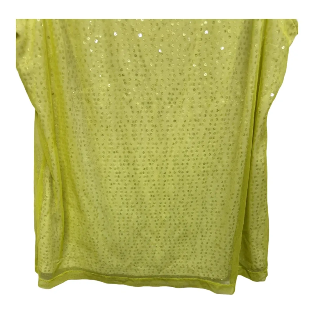 DANA BUCHMAN  Lace Tank Top Size 0X Sequence On Bottom Tank Yellow - Image 3