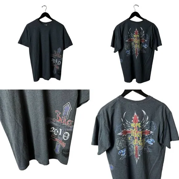 2010 Hope Biker Sunday T Shirt Medium M Gray Graphic Tee Vintage Y2K - Image 2