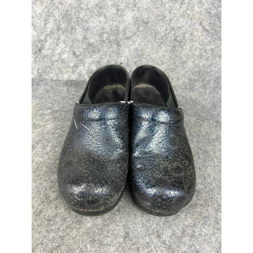 Dansko Women's Blue/Black Metallic Professional Leather Clogs EU 37‎ US 7 - Image 6