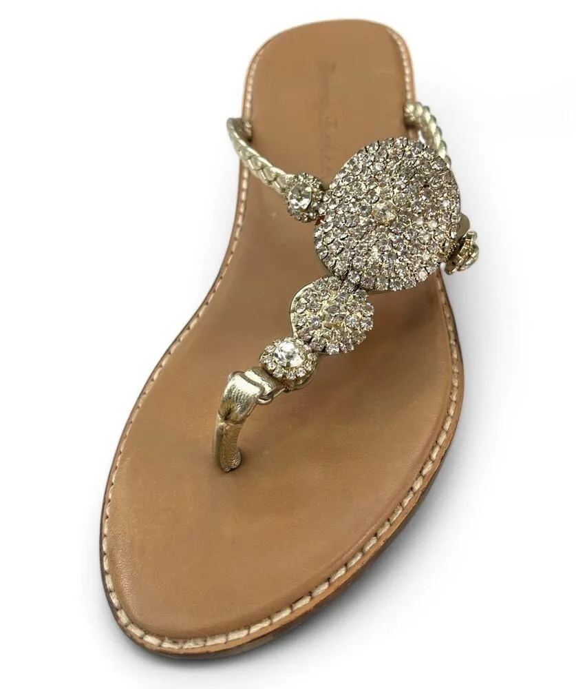 Tommy Bahama | 7 | Yerba Leather Wedge Sandals Gold Rhinestone Slip On  Women - Image 3
