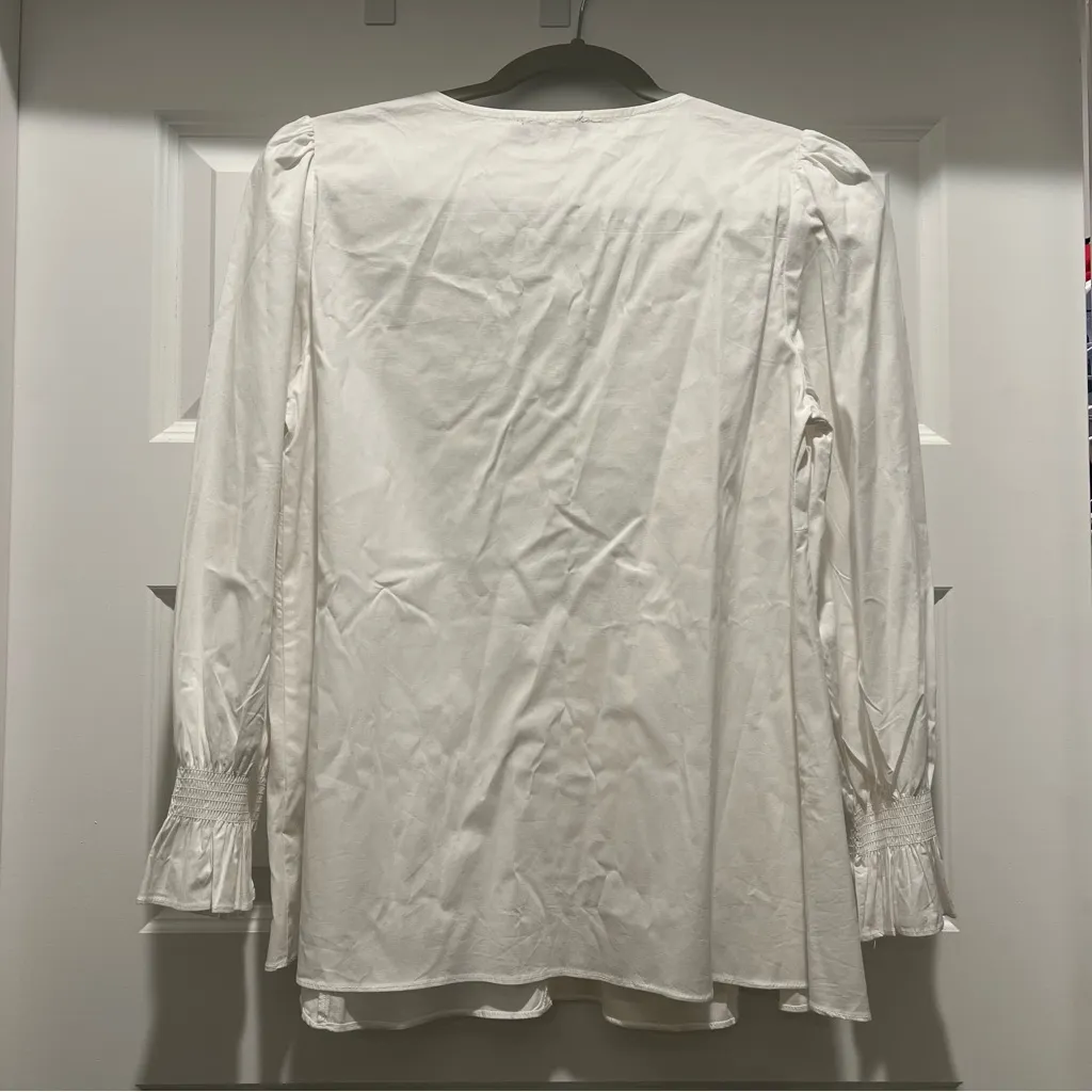 Pomander Place Tuckernuck White Poplin Easton Blouse Ruffle Sleeve Swing Top S - Image 4