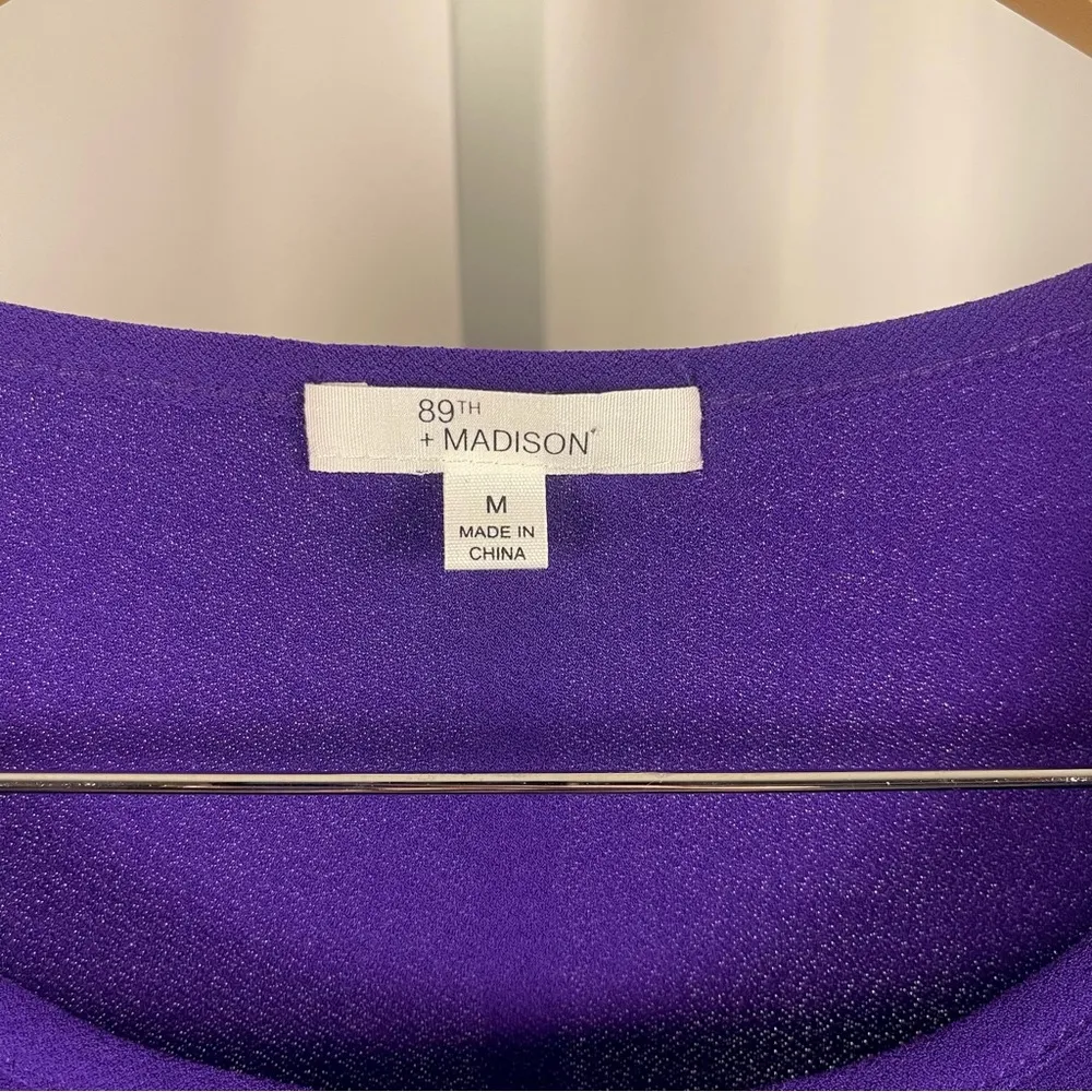 89th + Madison Medium Jewel Tone Stretch Sleeve Cutout 1/2 Sleeve Top Metal Purple - Image 3