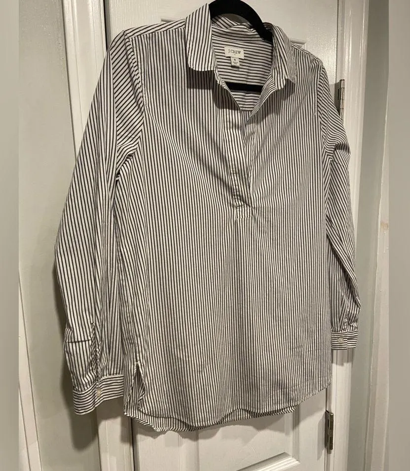 J. Crew Size S Black White Stripe Long Sleeve V Neck Collared Popover Tunic Top - Image 6