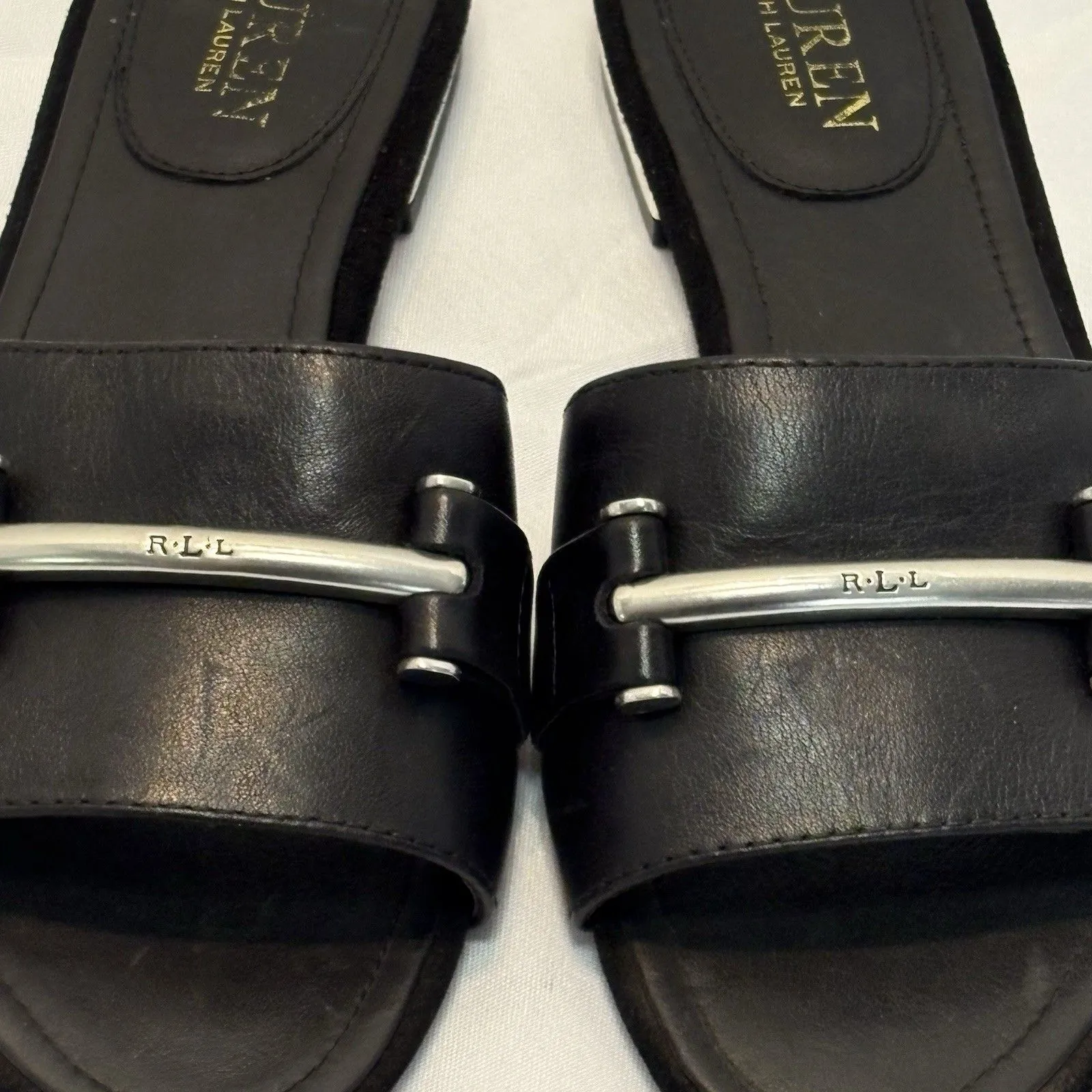 Ralph Lauren LRL Women’s Size 5.5B Black & Silver Davan Leather Slip-On Sandal - Image 3