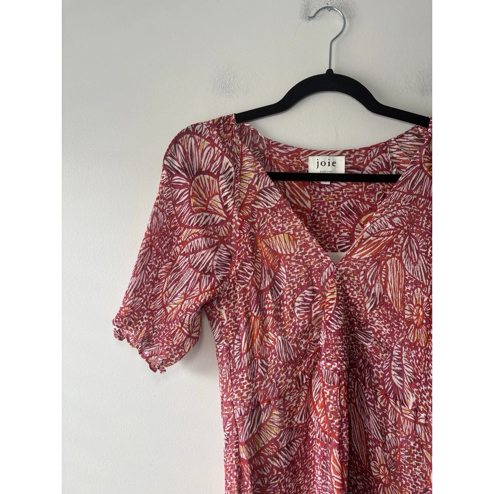 Joie Women's Magenta Haze Multi Pink Zinnia Floral Tiered Mini‎ Dress Size Small - Image 5