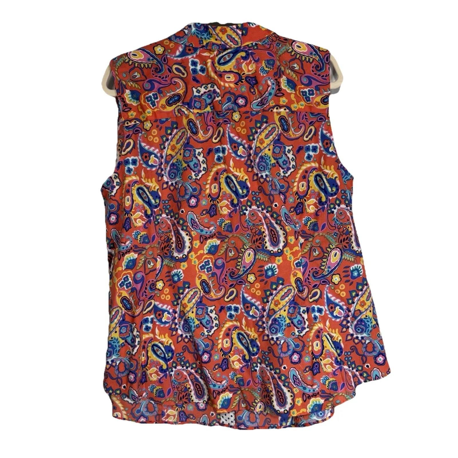 Talbots Plus Paisley Print Sleeveless Button Shirt Top 20W Non Iron Orange Blue - Image 6