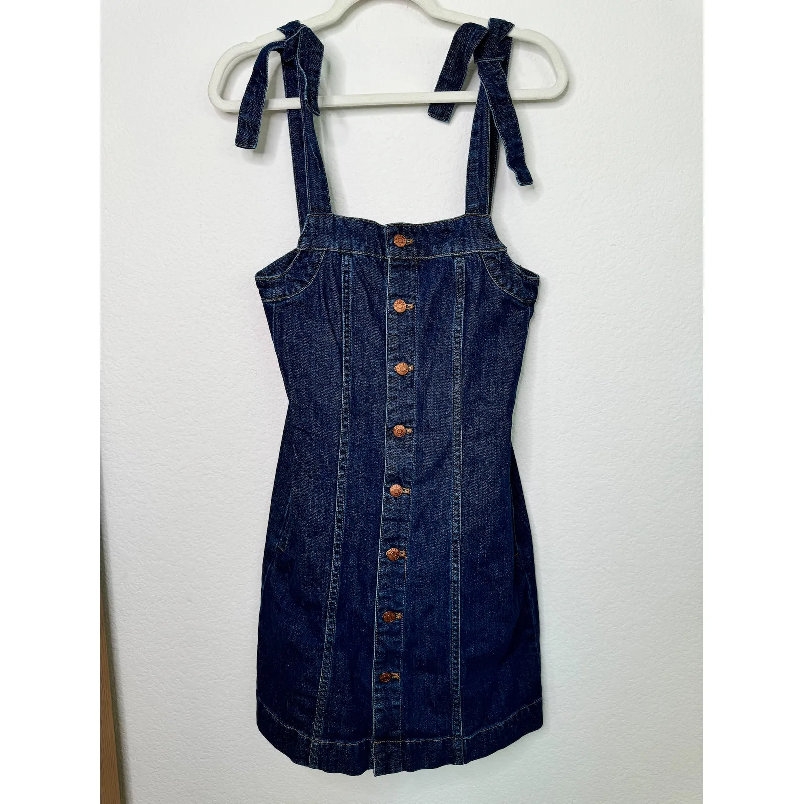 Madewell  Dark Denim Tie Strap Mini Dress - Image 4