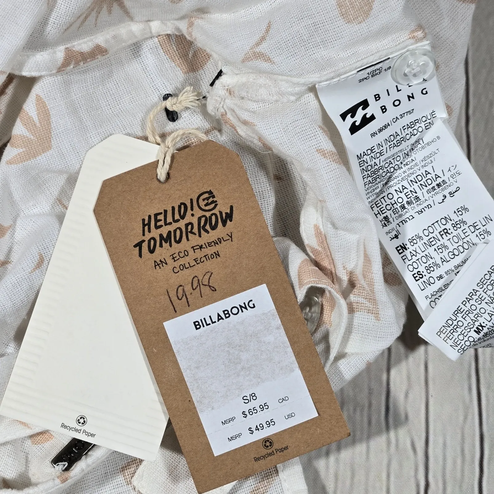 Billabong Womens White Abstract‎ Floral Print Crop Top Tank S Cotton Linen - Image 5