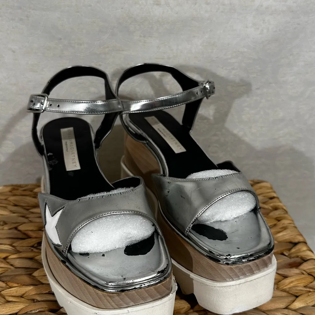 Stella McCartney Elyse Star Platform Sandals Silver Metallic Size 36.5 - Image 3