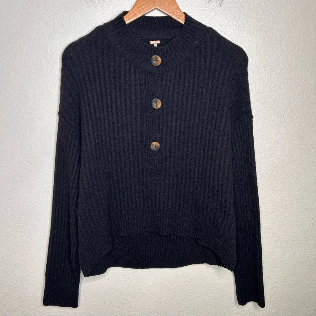 Free People Cocoa Henley Pullover Black extra small - Image 2