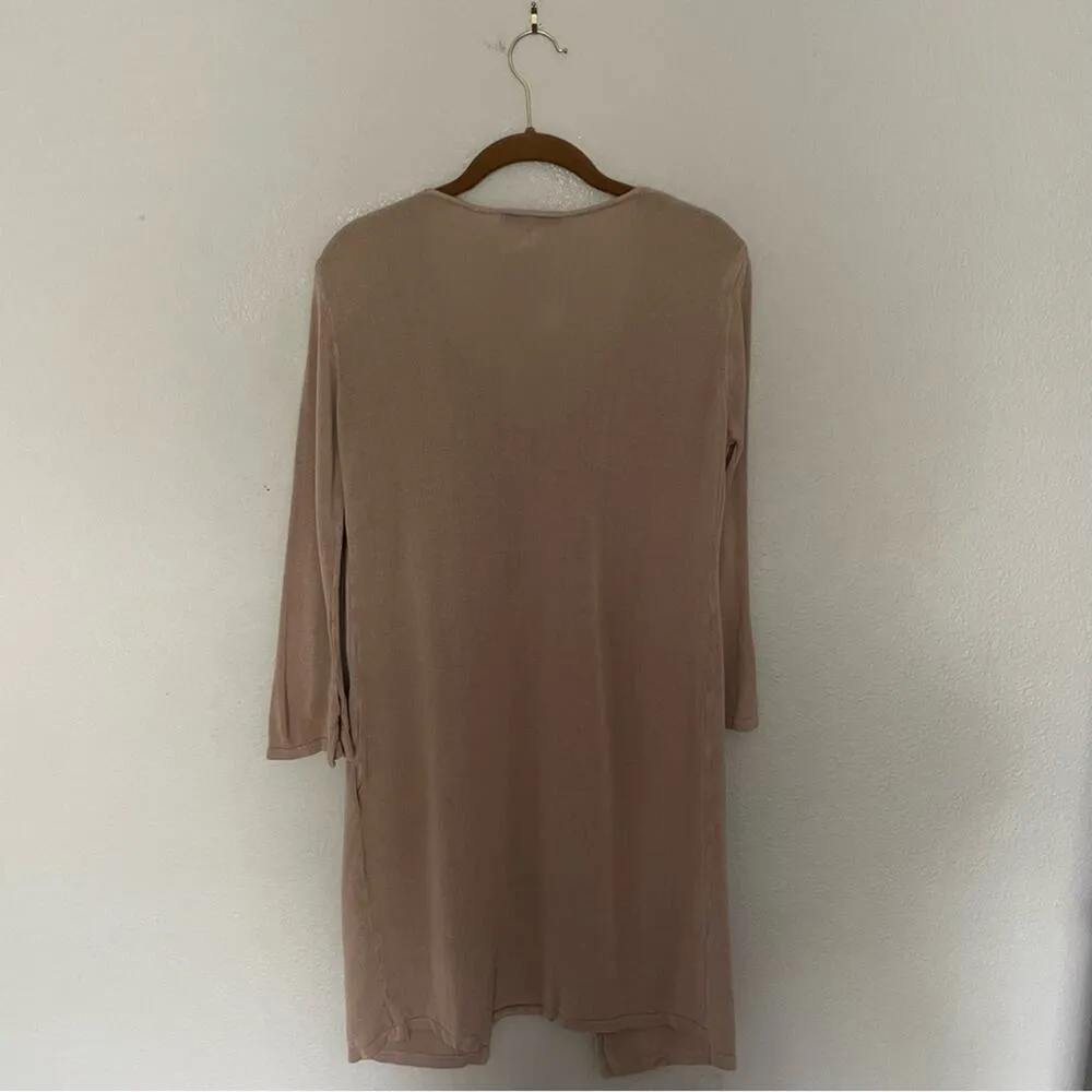Long Sweater Jacket Flowy Neutral Tan Size M - Image 3