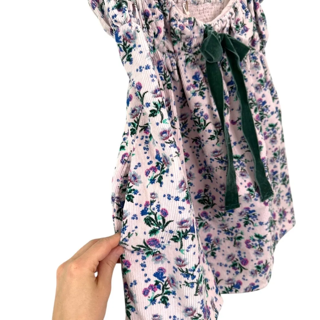 Free People Gaia Printed Lilac Floral Corduroy Bow Tunic Size XS - Image 5