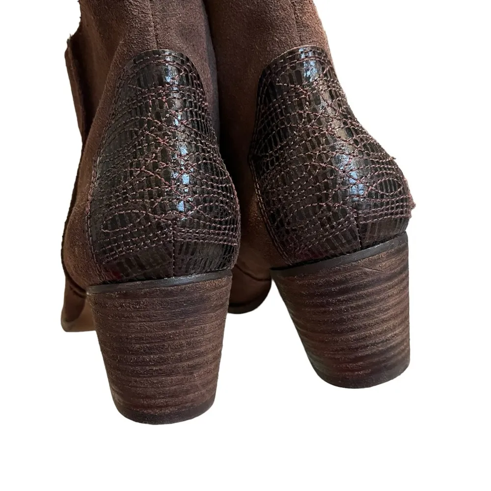 Marc Fisher Brown Burnished Suede Contrast Stefani Western Bootie, Sz 7.5 - Image 8