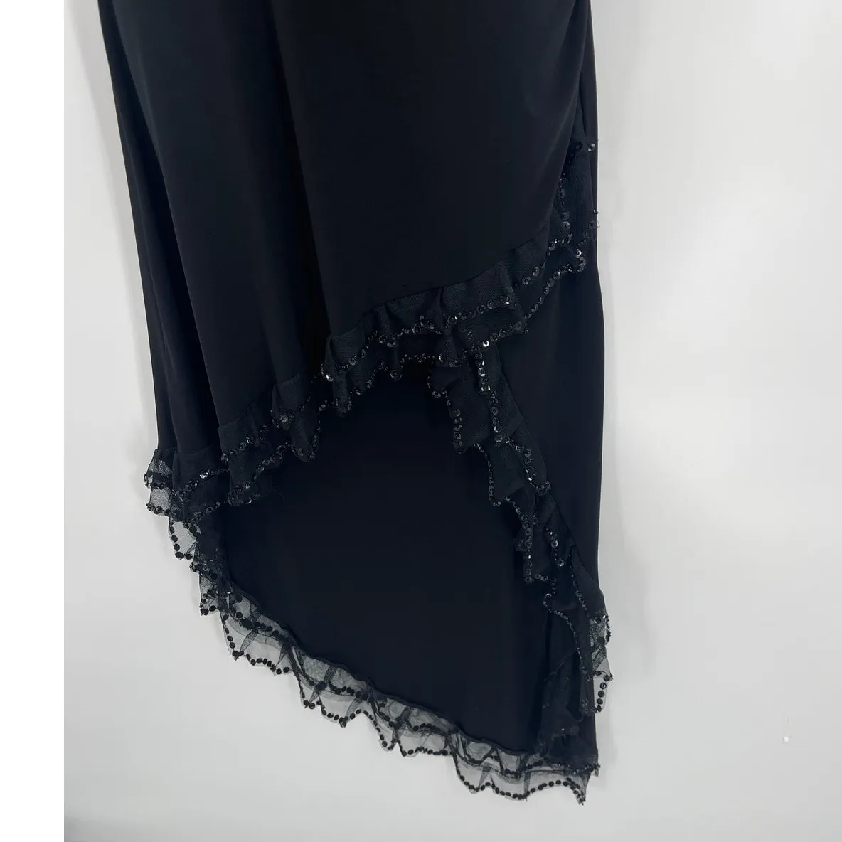 Vintage Y2K Sabora Asymmetric Sequin Dress SZ L Whimsigoth Halter Cocktail Lace Black Size L - Image 3