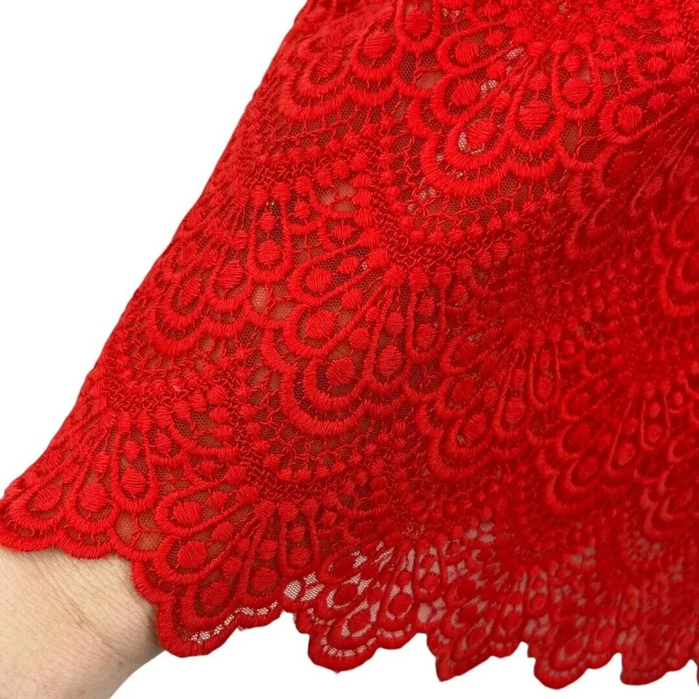 Broadway & Broome J Crew Red Lace Short Sleeve Top Size XS - Image 2