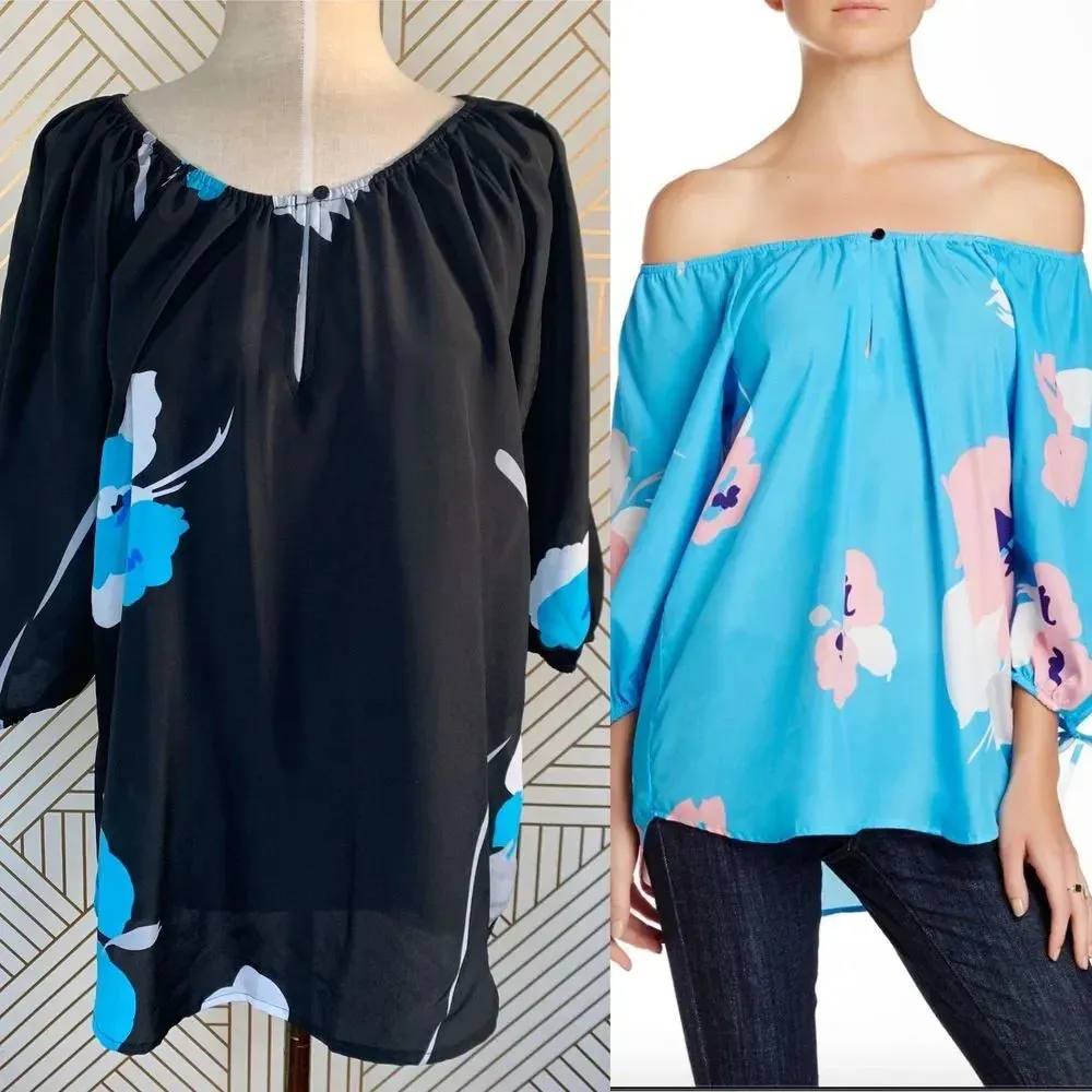 Yumi Kim Becca Off the Shoulder Floral Blouse in Black Size Medium‎ - Image 2