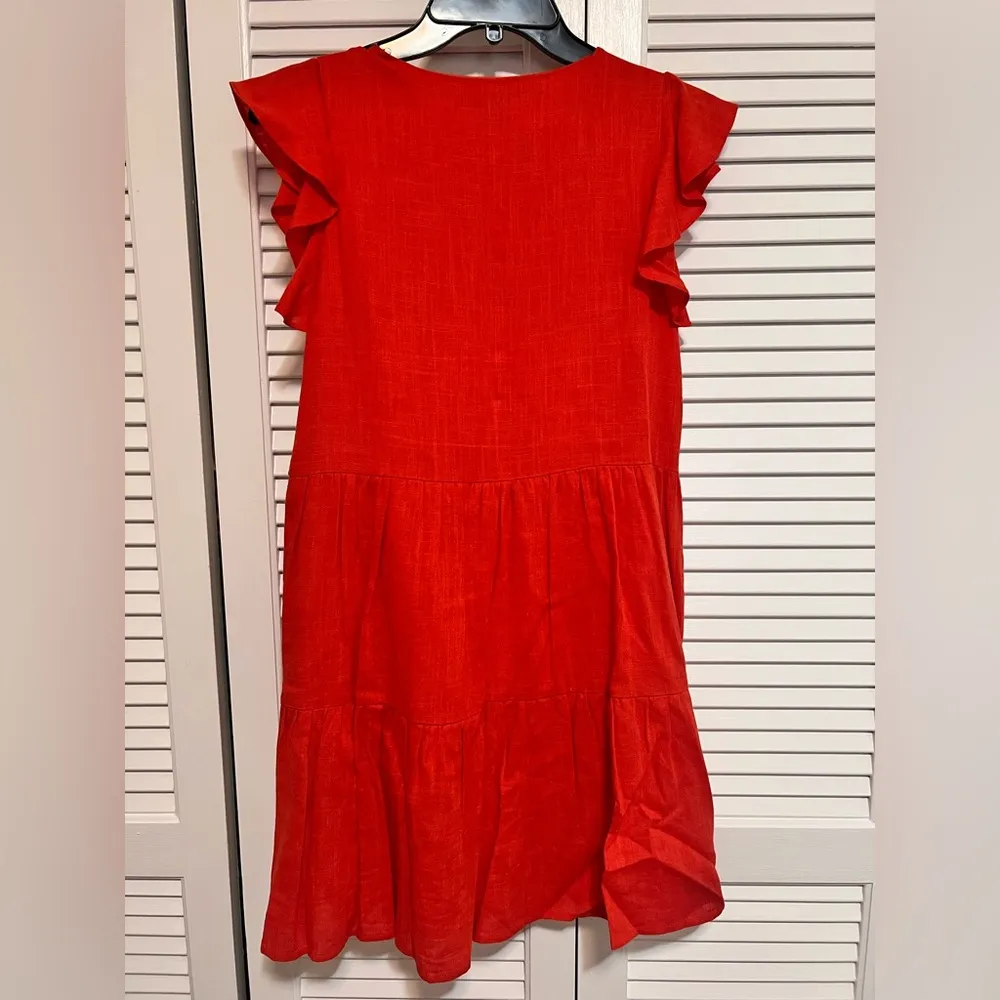 Sugarlips linen blend above the knee sundress, v neck, size XS, orange - Image 2