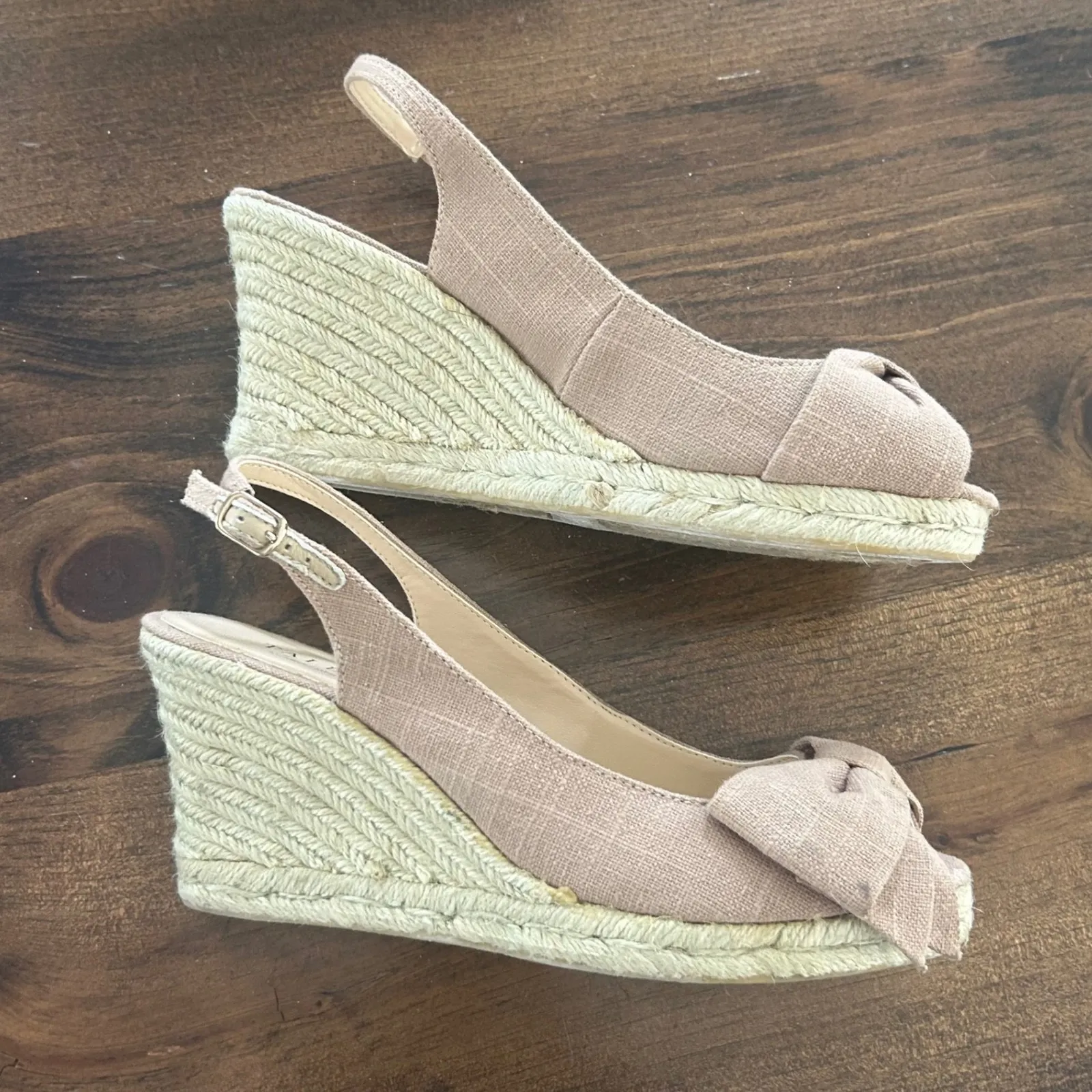 Talbots Collection Linen Bow Wedge Espadrille Sandal Peep Toe Slingback Shoe 8.5 - Image 7