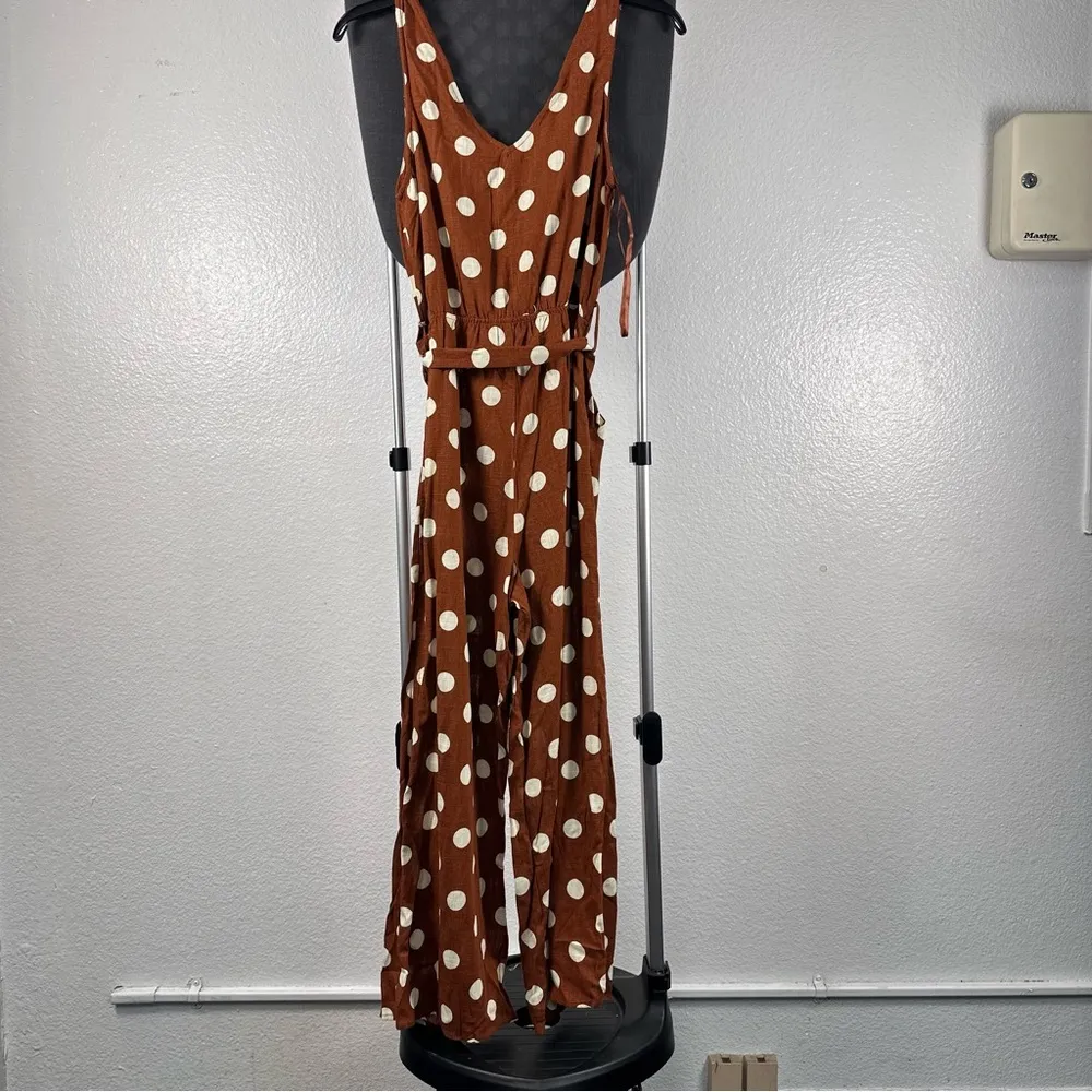 Monteau  | Polka Dot Sleeveless Jumpsuit- Brown and White - Image 4