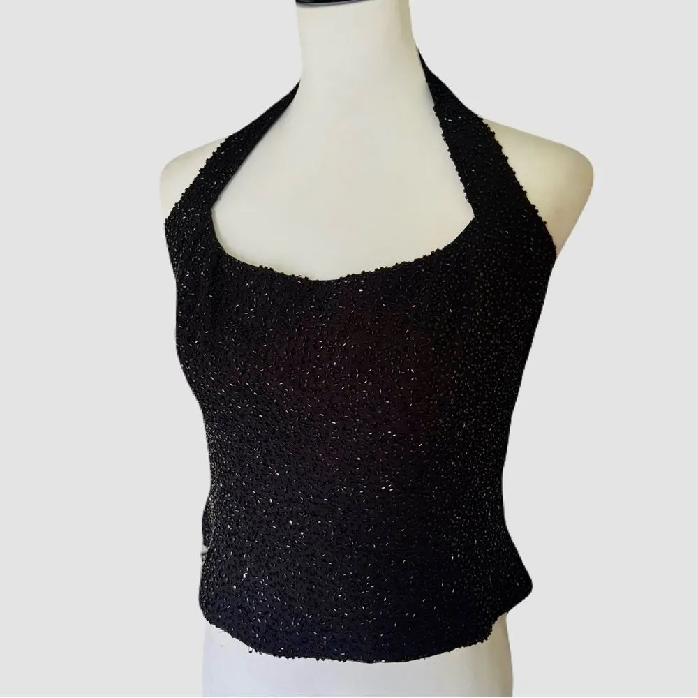 Vintage Zum Zum by Niki Livas Black Beaded Halter Top | EUC | M Size M - Image 5