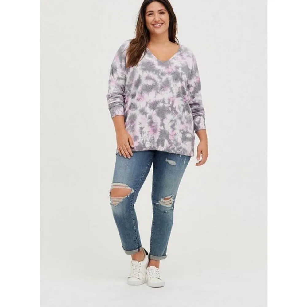 Torrid Pullover Drop Shoulder‎ V-Neck Sweater in Tie Dye Size 2 - Image 3