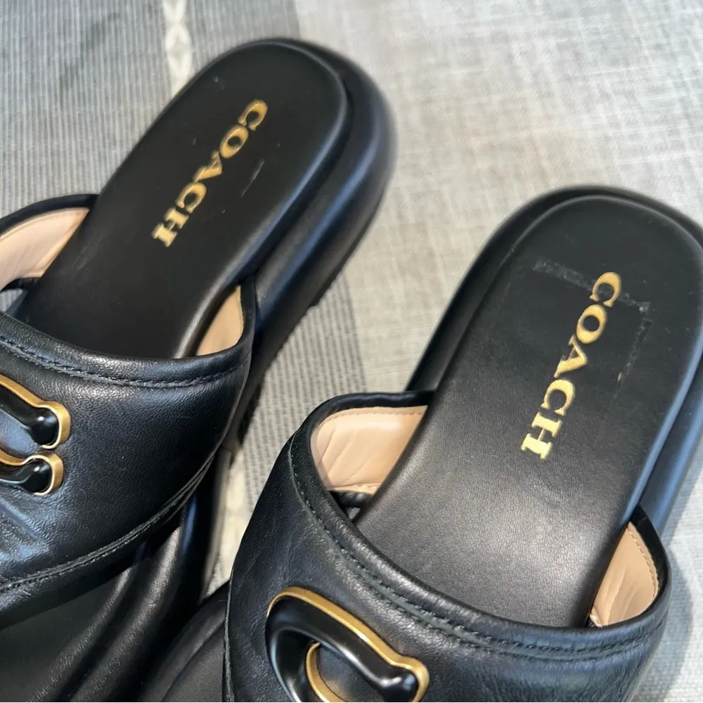 Coach Womens Sylvie Leather Black Leather Thong Flatform Sandals Shoes NWOB - Image 10