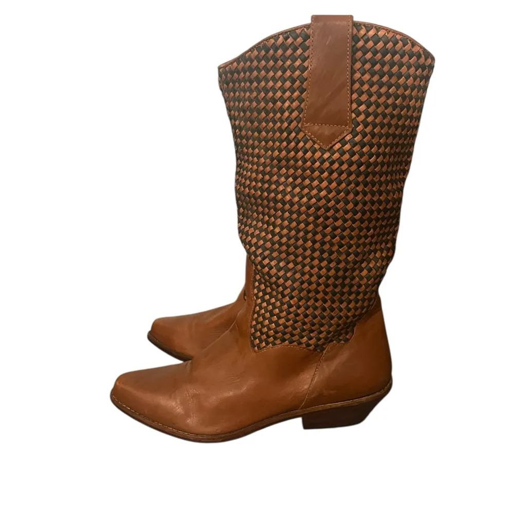 Dingo Boots Brown Black Weave Checkered Pointed Toe Pull-On Women’s 8M Brazil - Image 2