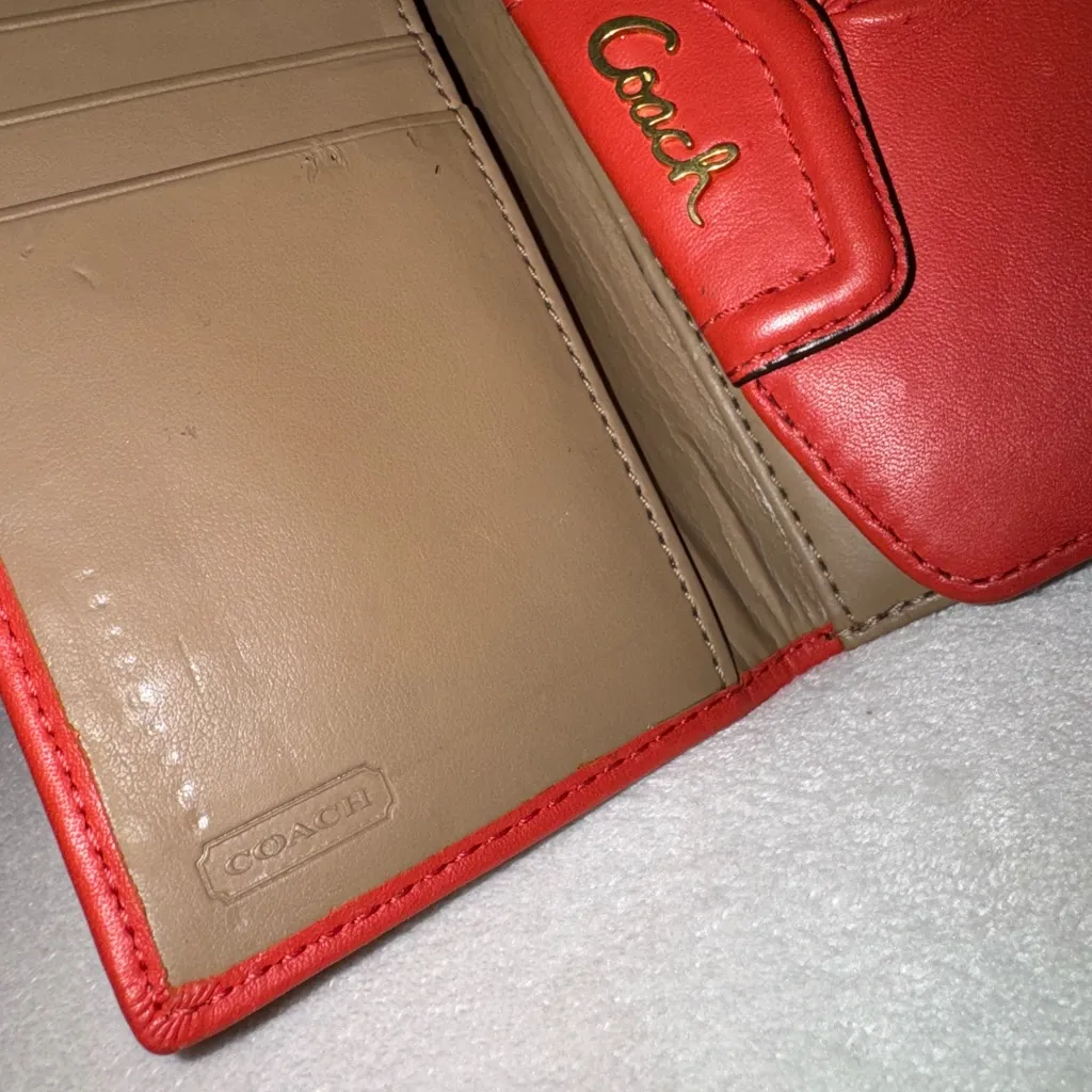 Vintage Y2K Coach Ashley Red Orange Leather Compact Clutch Trifold Womens Wallet - Image 10
