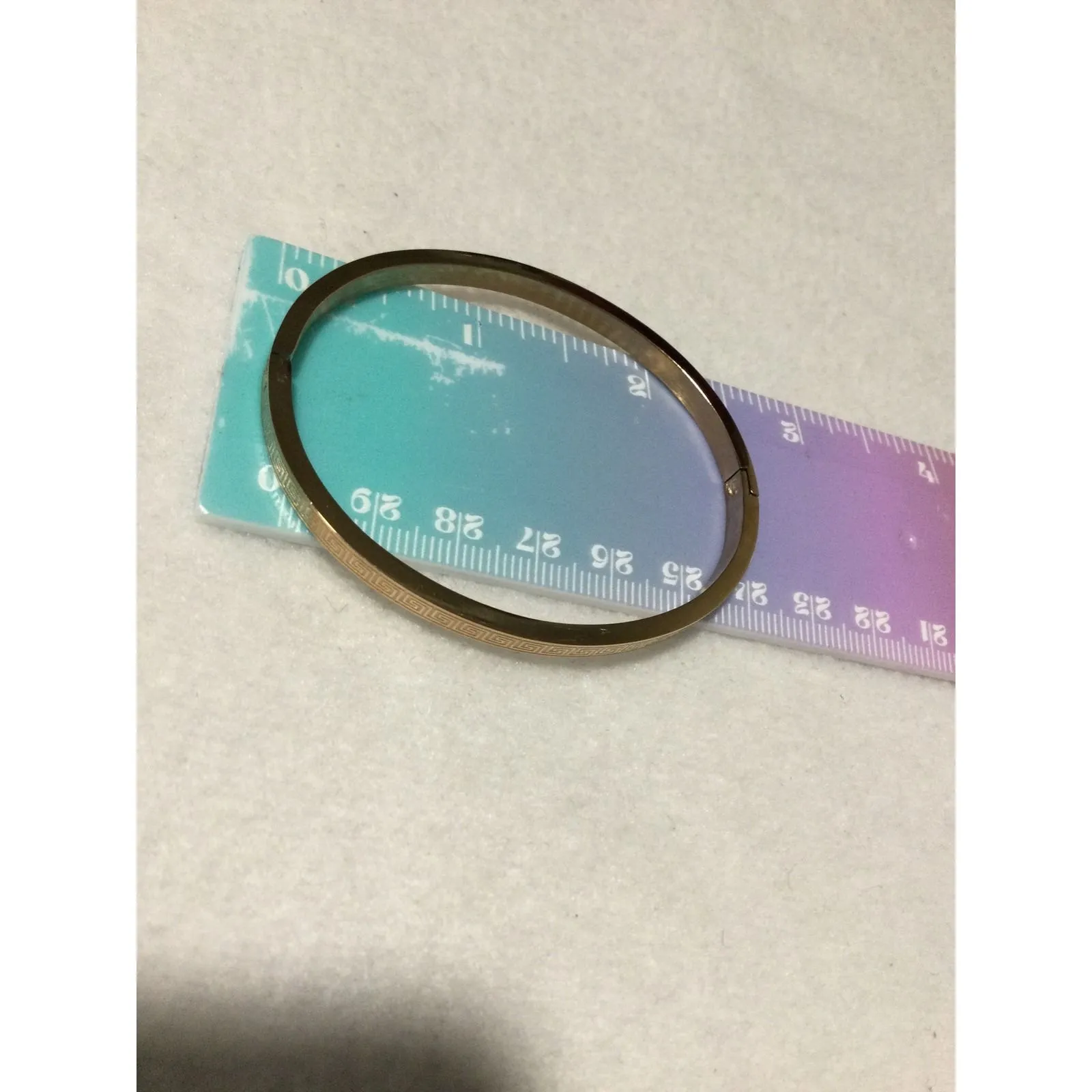 Laminated Gold Tone Greek Key Pattern Bangle Bracelet‎ Women's Fashion Jewelry - Image 3