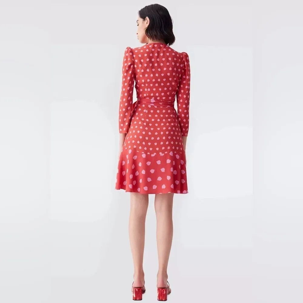NWT Diane Von Furstenburg Charlene Mini Wrap Dress XS Chickpea Dot Pink Red - Image 3