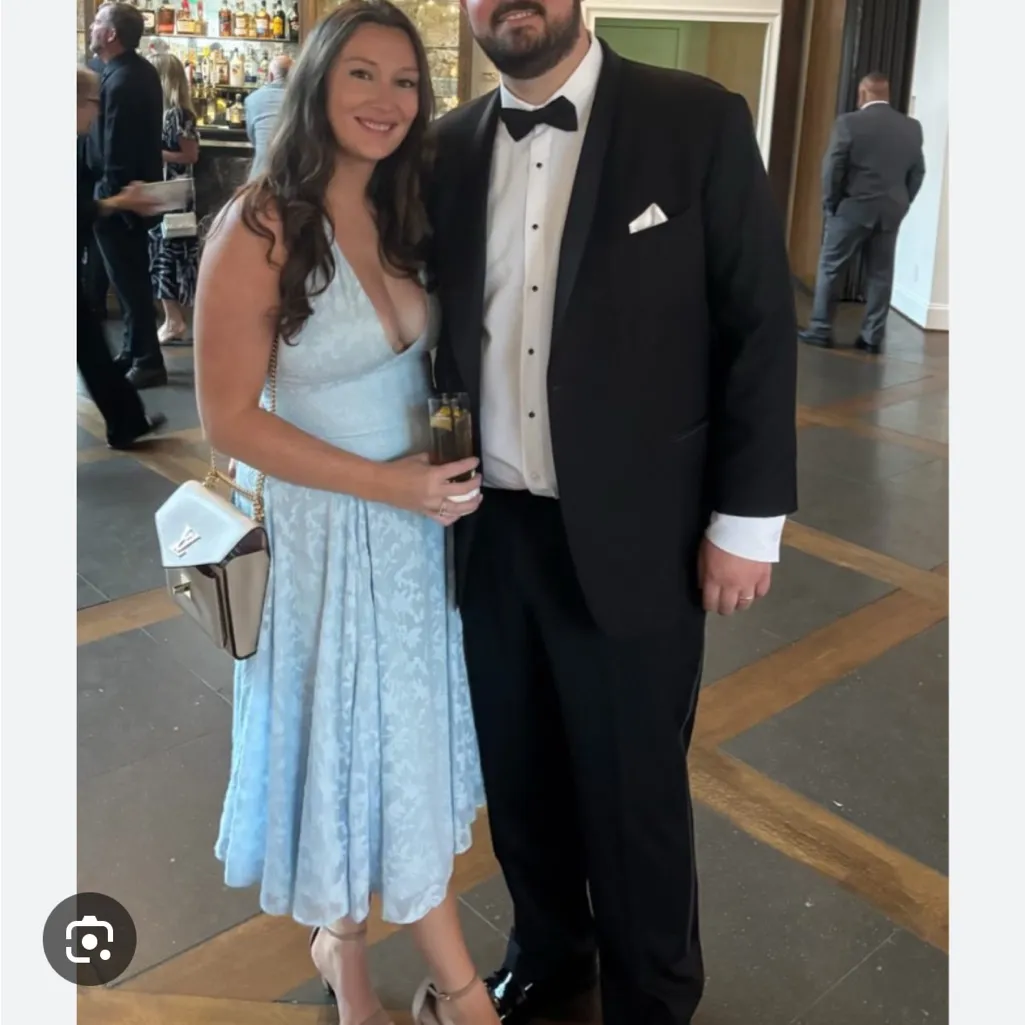 House Of CB Arietta Floral Jacquard Plunge Halter Neck Dress Blue - Image 5