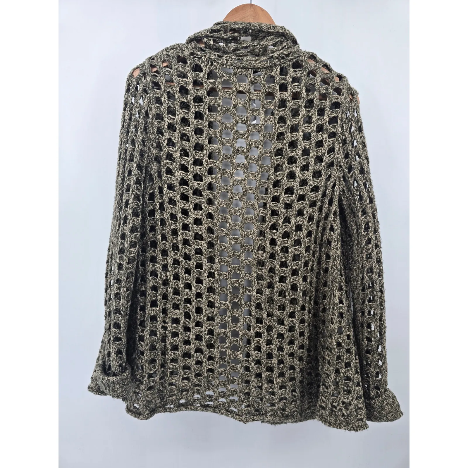 kensie Open Knit Cardigan Sweater Women Size Medium Khaki‎ Beige Crochet - Image 3