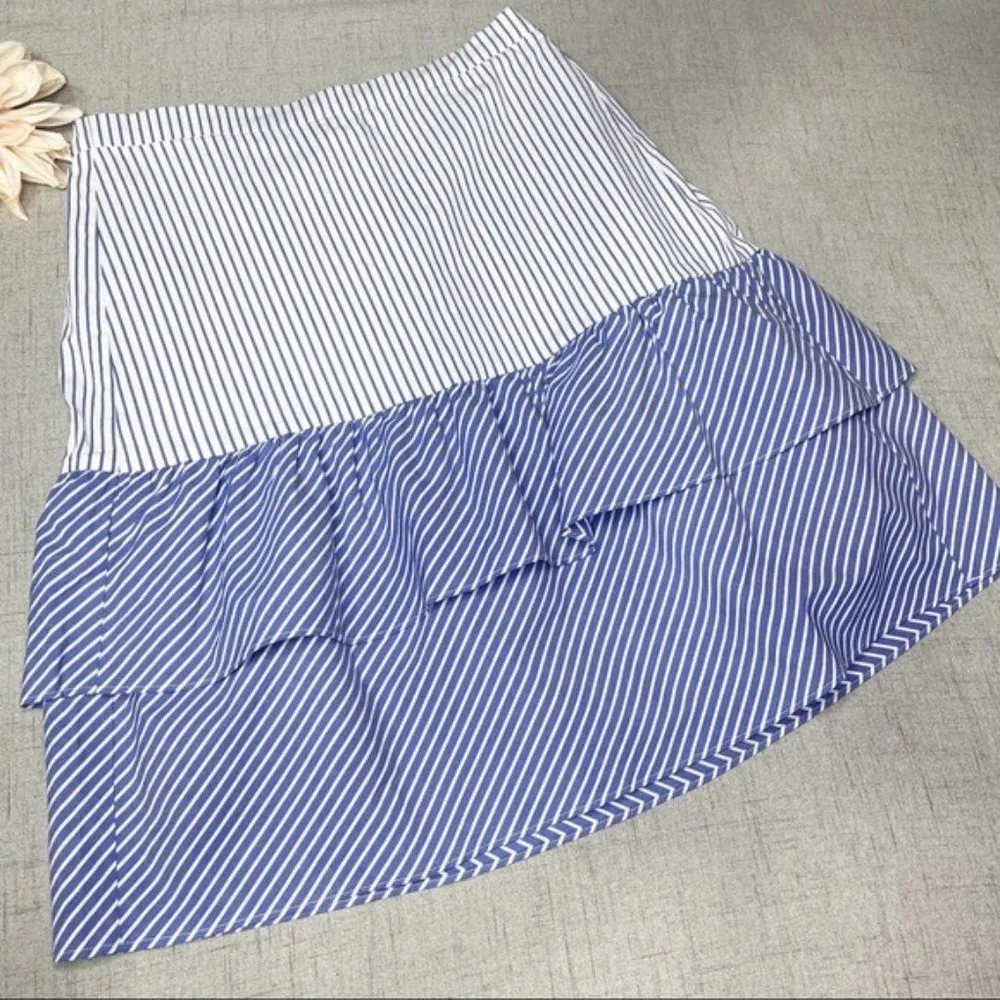 J. Crew Cocktail Hours Ruffle Striped Tiered Skirt Blue & White 4 NWT - Image 8