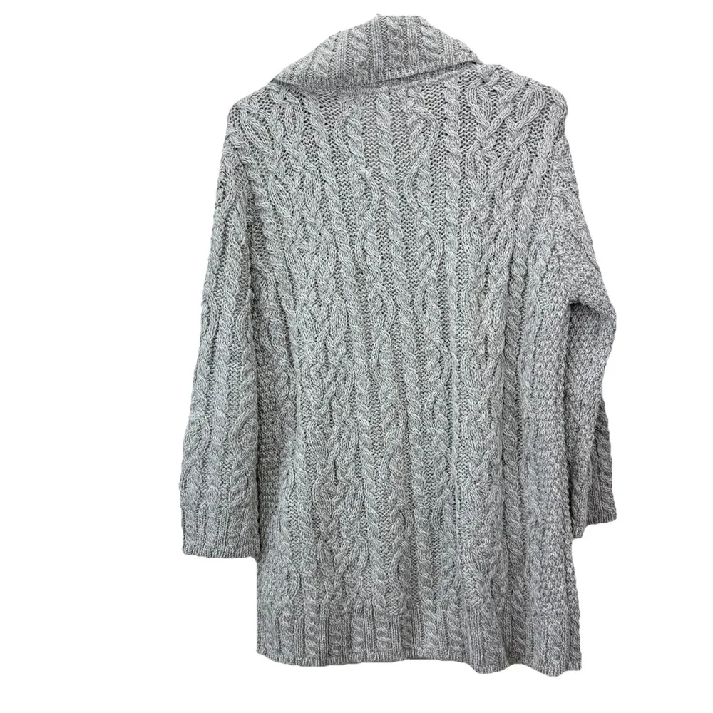 Aran Crafts Gray Wool 3/4 Sleeve Pockets Button Up Cable Cardigan Sweater MEDIUM - Image 9