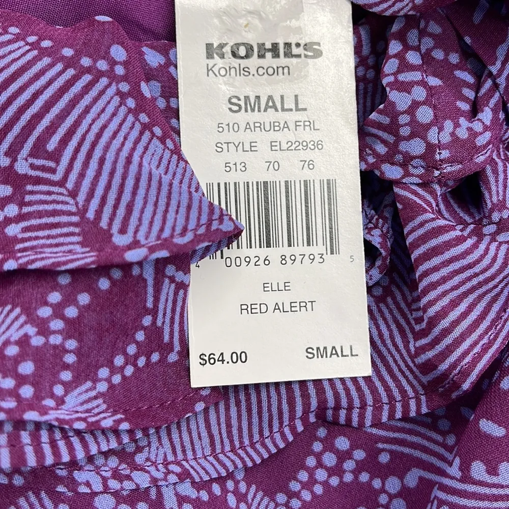 Elle NWT Purple Blue Aruba Floral Ruffle Belted Sleeveless Mini Dress Size Small - Image 7