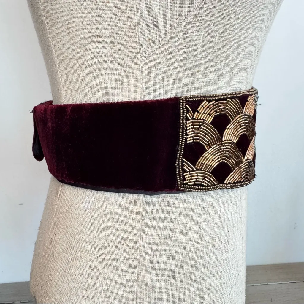 Vintage Morgan Taylor Wide Velvet Beaded 80s‎ Fashion Belt Formal Dressy Glam M - Image 4
